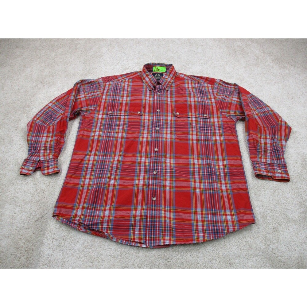 VINTAGE Willis & Geiger Shirt Mens Medium M Red Flannel Plaid Cotton Button Up